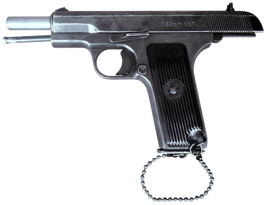 Policijski pištolj M57 sa okvirom lančićem pričvršćenim za rukohvat