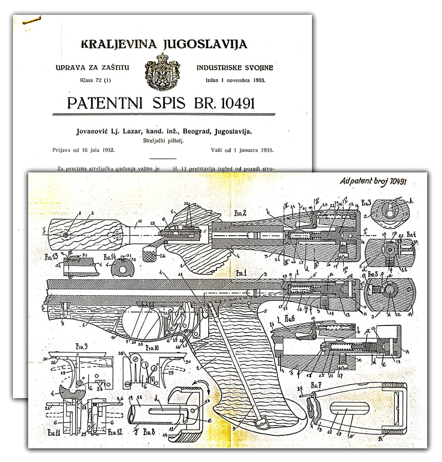 Patentni list br. 70491 za Jovanovićev streljački pištolj i patentni list 10.940 za Jovanovićev pištolj sa kolenastim zatvaračem,
