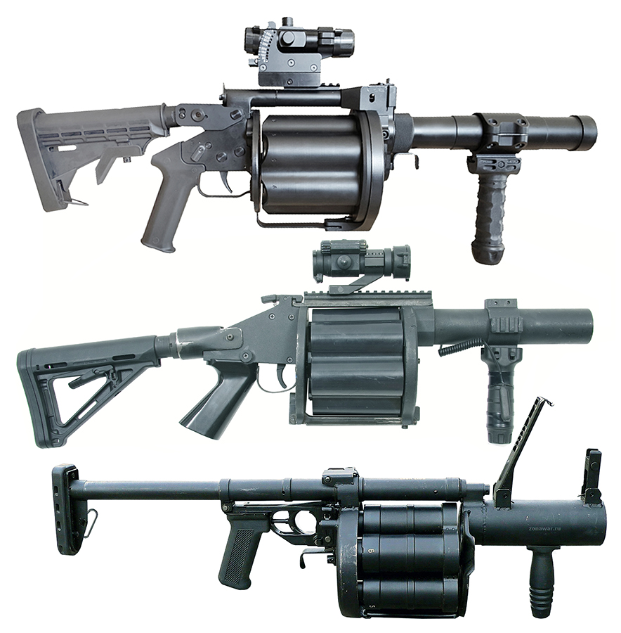 Domaci RBG 40mm-6-M11, izraelsko-americki 40x46mm M32 MGL Milkor, ruski 40mm 6G30 Gnom