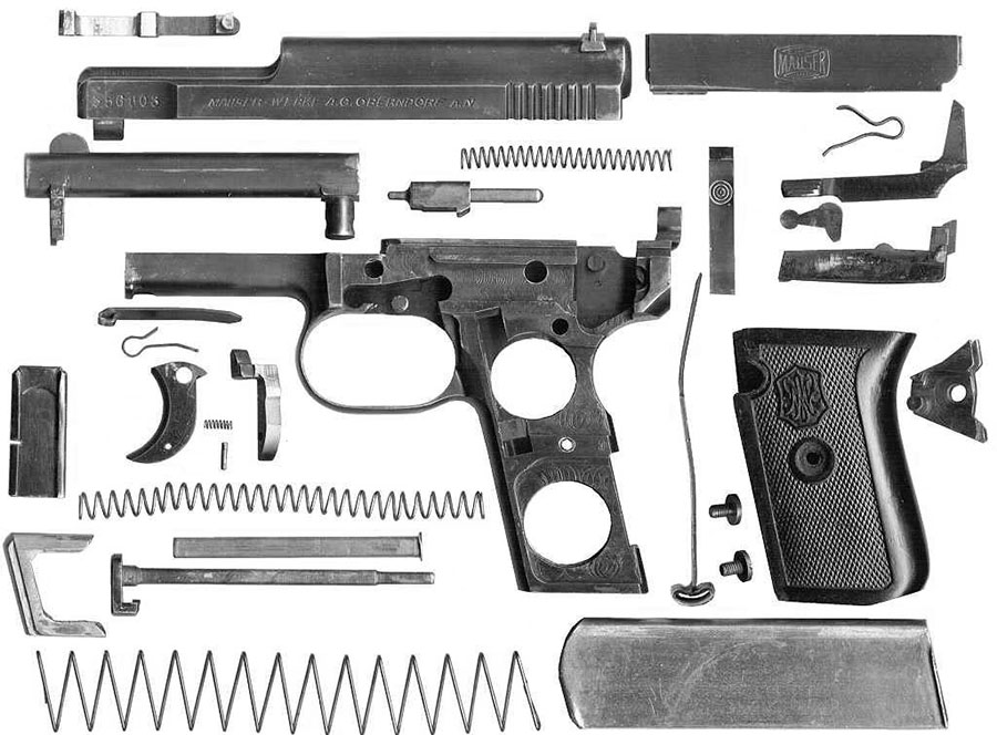 Pištolj Mauser M914 u rasklopu