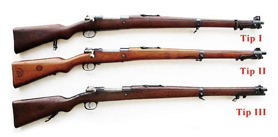 Tri tipa pušaka sistema Mauser-Jelen. Foto Jan Skramoušský, Mauser podle Jelena, Vojenski historickéhi ústav.