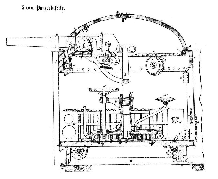 Originalni crtež preseka oruđa sistema Gruzon kalibra 50 mm.