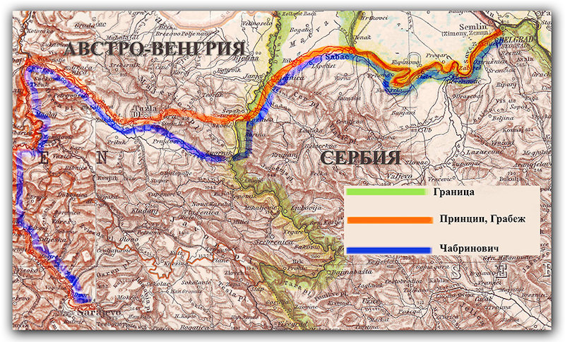 Trasa puta Principa, Grabeža i Čabrinovića od Beograda do Sarajeva