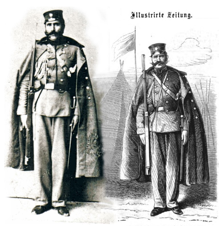 Fotografija i crtež iz austrijske štampe – drpski žandarm 1861 godine.