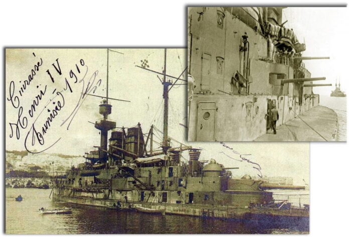 Bojni brod ''Henri IV'' sa detaljem topova 14 cm. koji su demontirani