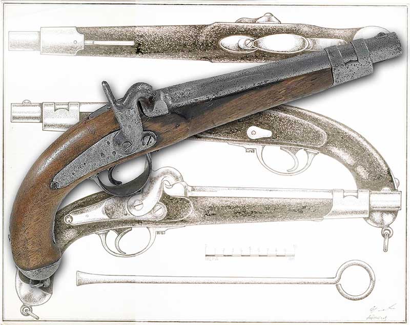 pistolj M1857 detalj mehanizma