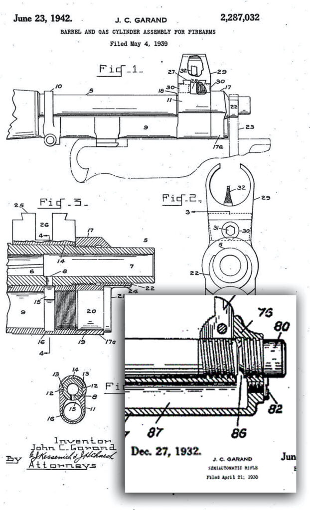 Patentni listovi za prvu varijantu Džonsona sa hvatačem gasova iz 1932 i usavršenu, sa pozajmnicom, iz 1942 godine.