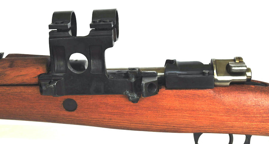 Left view of base of the scope mount on M1953 Sniper Rifle.