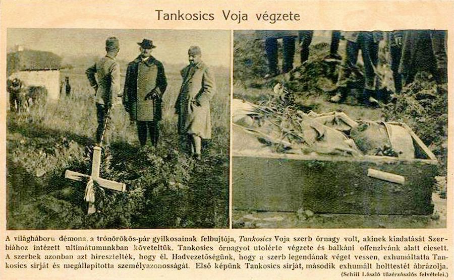 Ekshumacija tela majora Tankosića od strane okupatora. Fotografija iz epohe, list „Az Est”
