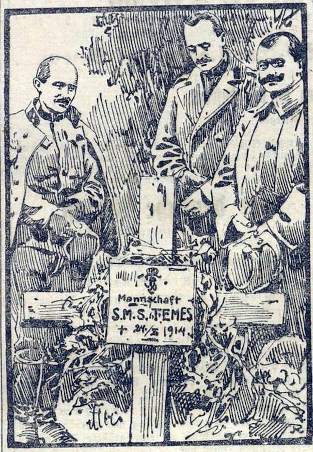 Humka poginulih austrougarskih mornara sa monitora Temeš na Skelanskoj Adi. Ilustrierte Kronen Zeitung, 1916