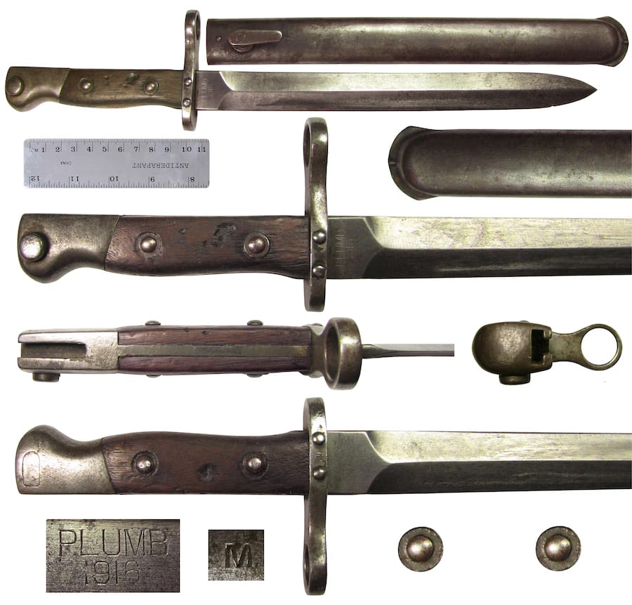 Srpski/jugoslovenski bajonet M1899 (M1899/1915) PLUMB, proizvodnja 'Fayette Rumsey. Plumb Co., Pennsylvania, Philadelphia i St. Louis, Missouri, 1916.