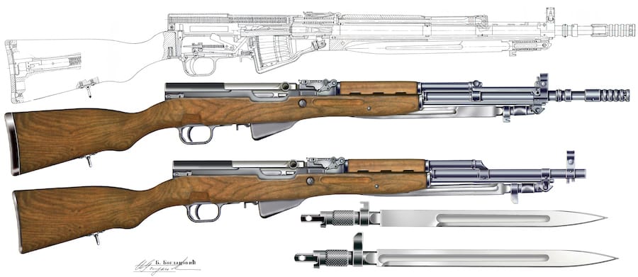 Presek PAP 7.62mm M59/66, izgledi PAP M59, M58/66, kao i noževa M59 i M58/66