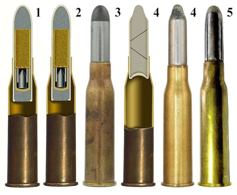 Zabranjena municija: 1 ''trasirni'' metak M1910; 2. ''trasirni'' metak M1912; 3. ''vežbovni'' metak M1893; 4. ''stražarski'' metak M1893; 5. ''stražarski'' metak M1913