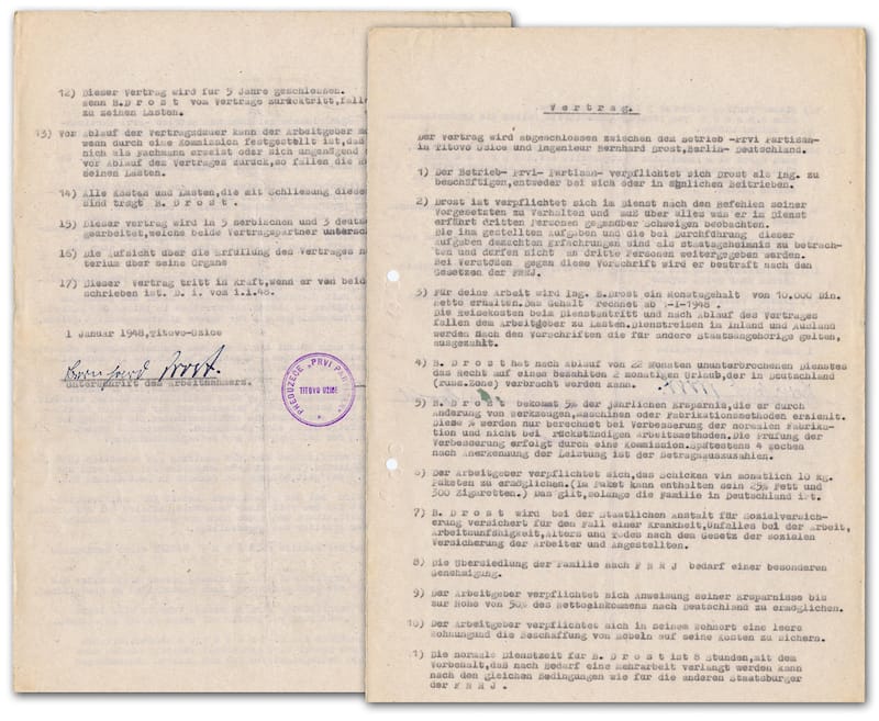Ugovor užičkog ''PPU'' sa Bernhardom Drostom, 1 januar 1948