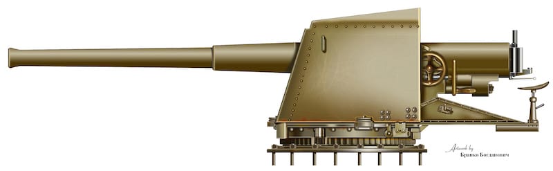 Brodski top 14 sm M1893 (Canon de 138,6 mm/45 Modèle 1893).  Rekonstrukcija B. Bogdanović.