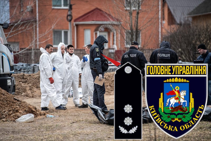 Potpukovnik policije Glavne uprave kijevske oblasti sa francuskim forenzicarima u Buci. Photo SOPA Images SIPA 1