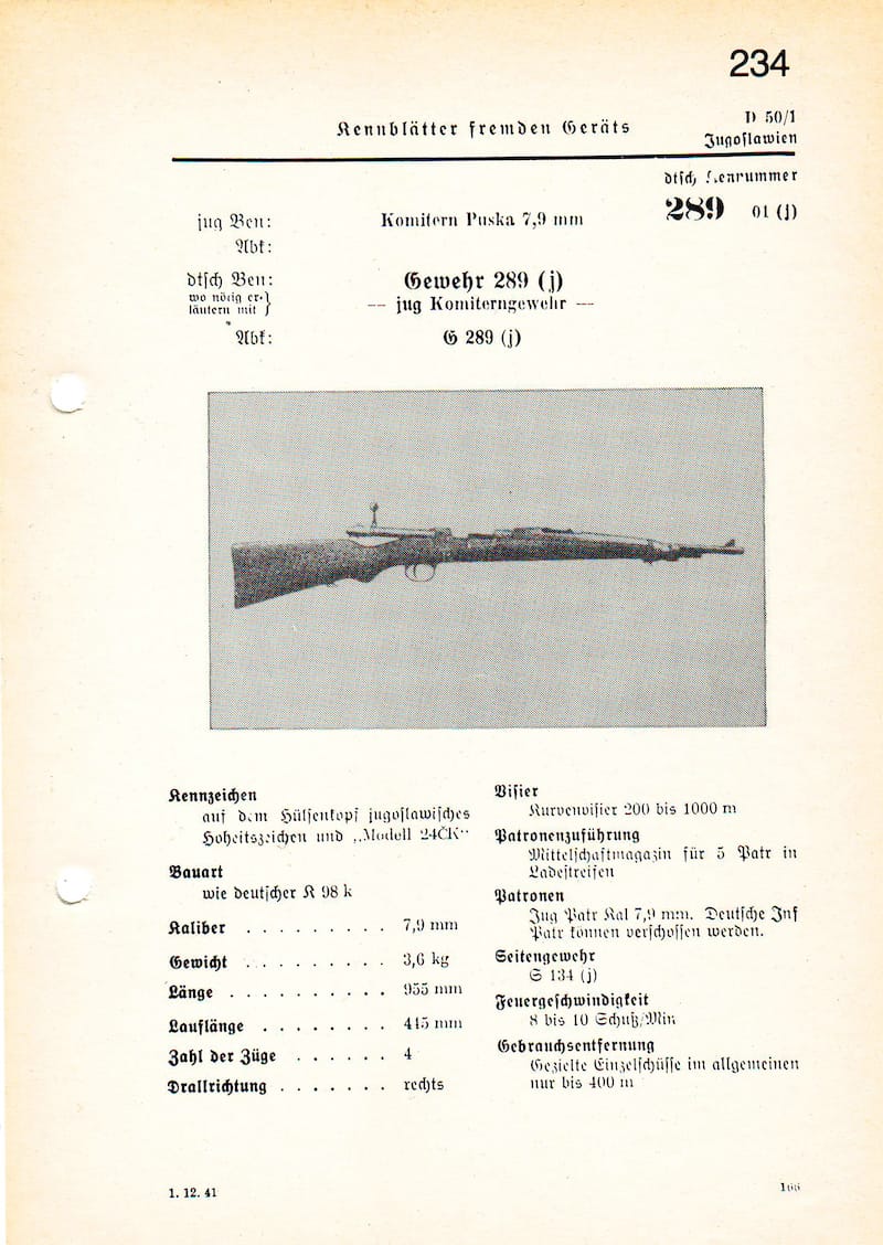 Wehrmacht katalog - četnička puška
