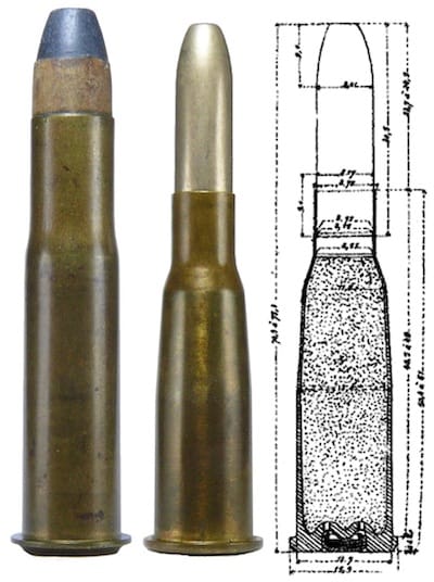 Metak 11 mm Gra (levo); Metak 8 mm Mle 1886M (u sredini); Presek metka 8 mm Mle 1886 (desno).