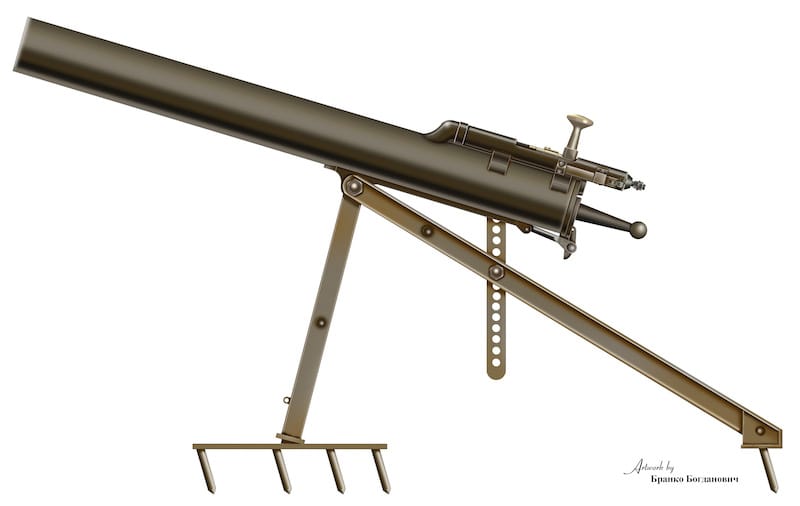 Minobacač 86 mm sistema Osena M1915 (Mortier de 86 mm Aasen). Rekonstrukcija B. Bogdanović.