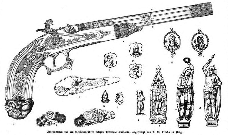 Ilustracija iz bečkih ''Ilustrovanih novina'' 1850 - pištolј sa detalјima ukrasa.
