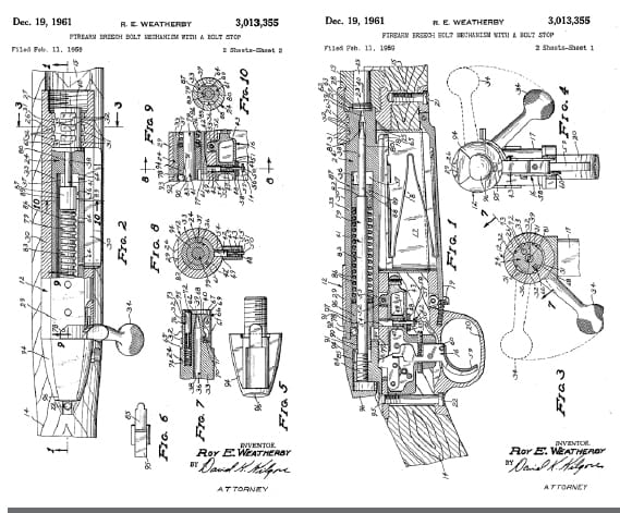 R. E. Veatherbi Firearm Breech Bolt Mechanism vith a Bolt Stop, U.S. Patent 3,013,355