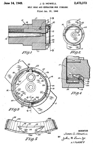 Merle Hamilton Walker. Bolt Head and Extractor for Firearms, U.S. Patent 2.473.373 