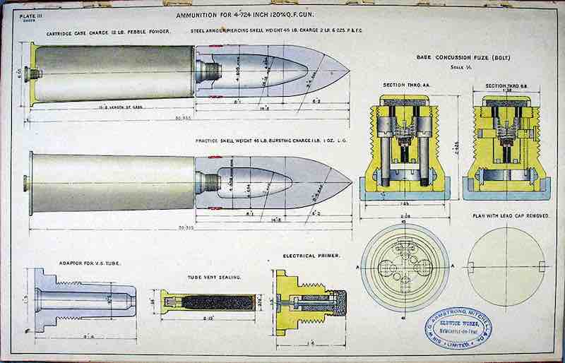 originalni crtez granateza brzometni top kalibra 4.724 inca 120 mm. crtez elsvik radionica