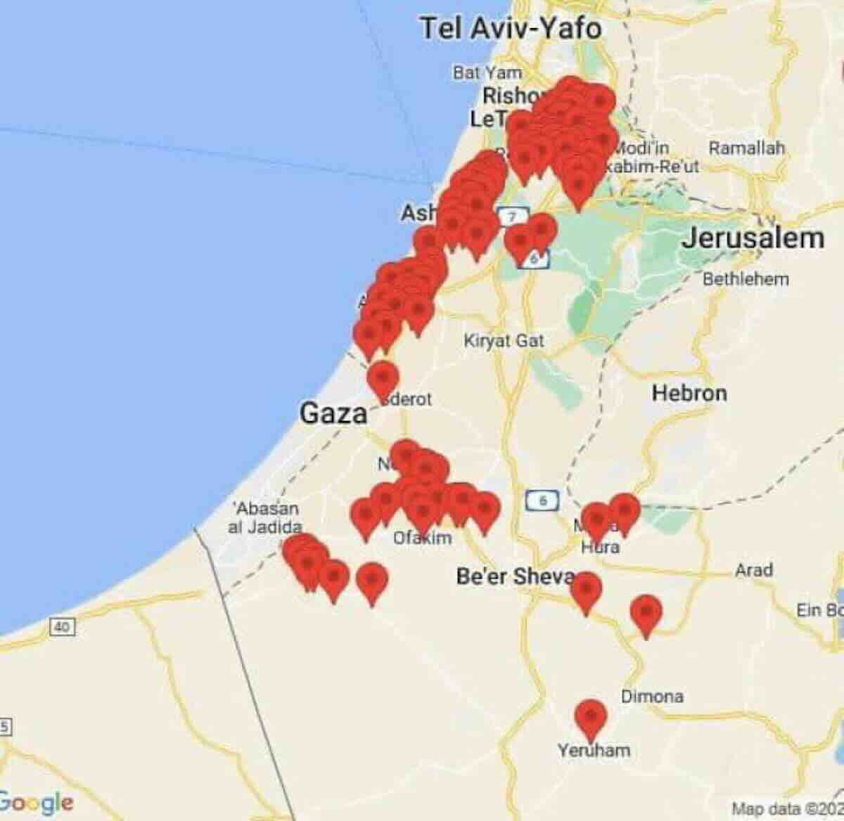 mapa napada u izraelu
