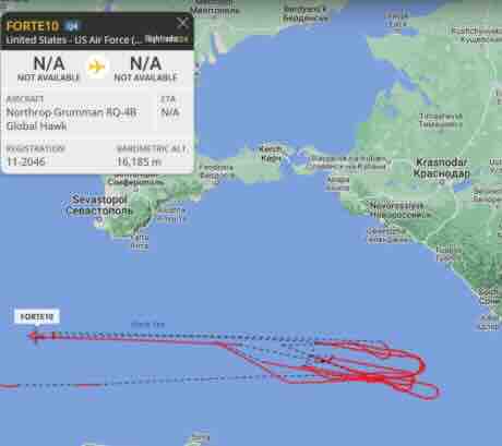 zbog patroliranja supersonicnih mig 31k iznad crnog mora americki izvidacki dron rq 4b promenio kurs flightradar24