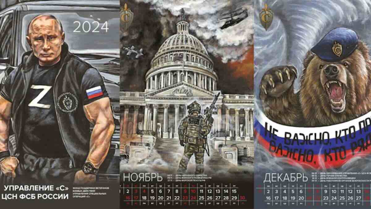 kalendar veterana fsb pripadnika za 2024. sokira ruski vojnik ispred zapaljenog americkog kapitola
