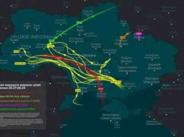 mapa putanje leta ruskih raketa sinoc