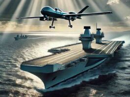 neidentifikovani dron iznad hms queen elizabeth, ilustraciju uradila veštačka inteligencija