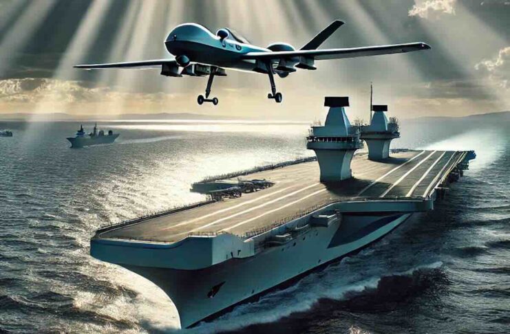 neidentifikovani dron iznad hms queen elizabeth, ilustraciju uradila veštačka inteligencija