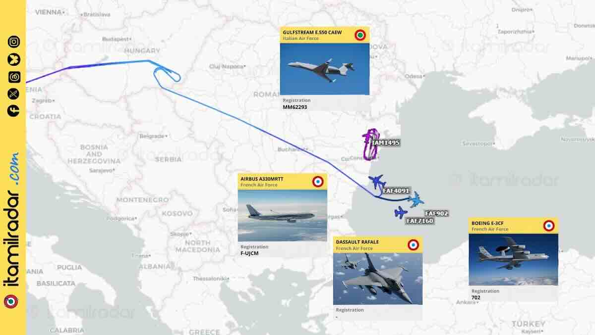 avion e 3cf awacs, praćen rafale lovcima, „skenirao“ iznad crnog mora uoči masovnog udara ukrajinskih dronova