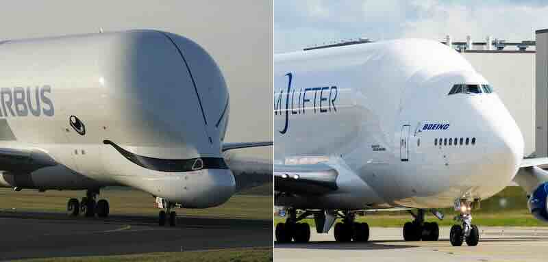 airbus beluga xl levo i boeing dreamlifter desno