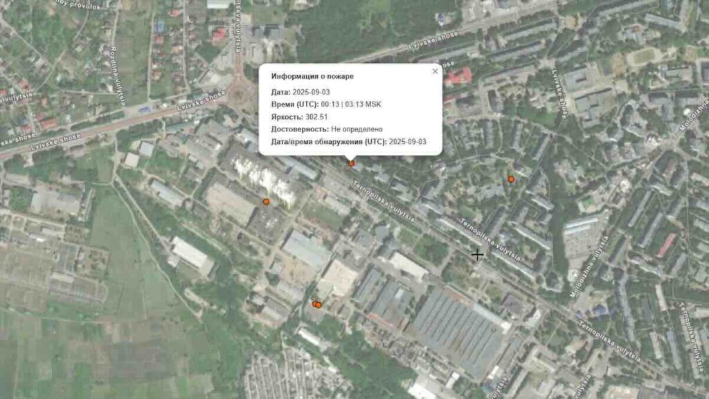 hmelnjički udar na vojni kompleks i požari zabeleženi iz satelita