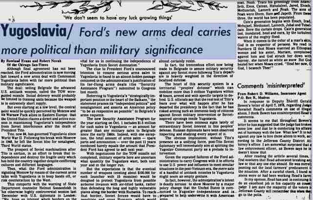 americke dileme u vezi s prodajom naprednog oružja jugoslaviji