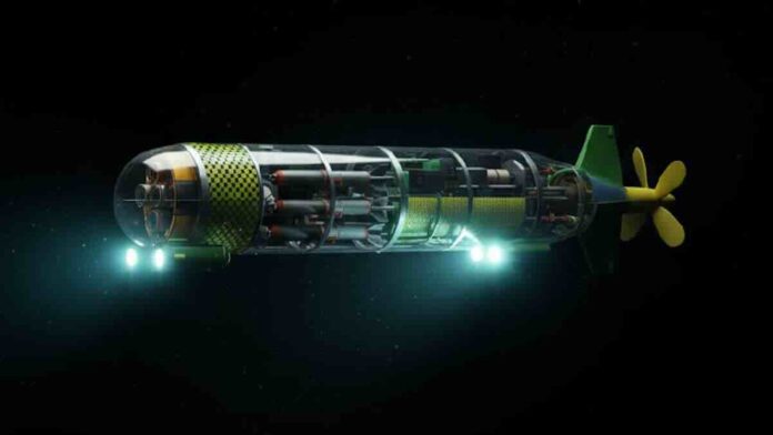 ruska dron podmornica naoružan mini torpedima, ilustracija