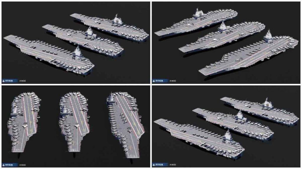Umetnički prikaz kineskih nosača aviona Tip 003 CV 18, Tip 003A CV 19 i Tip 004 CVN 20