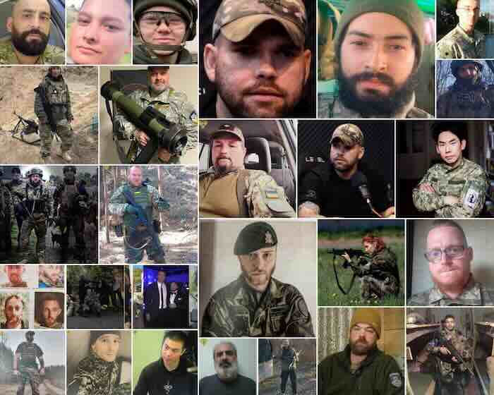 kolaz zarobljenih stranih boraca na strani ukrajine