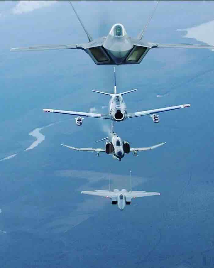 F-22 Raptor, F-86 Sabre, F-4 Phantom II, F-15 Eagle