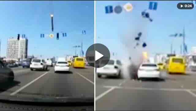 Daš kamera snima trenutak udara rakete u Kijevu