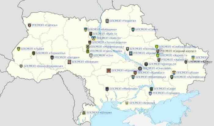 Prvobitni raspored zona odgovornosti bataljona PSPOP