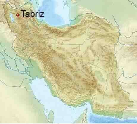 Polozaj iranske baze Tabriz iz koje s u obavljeni demonstracioni naleti