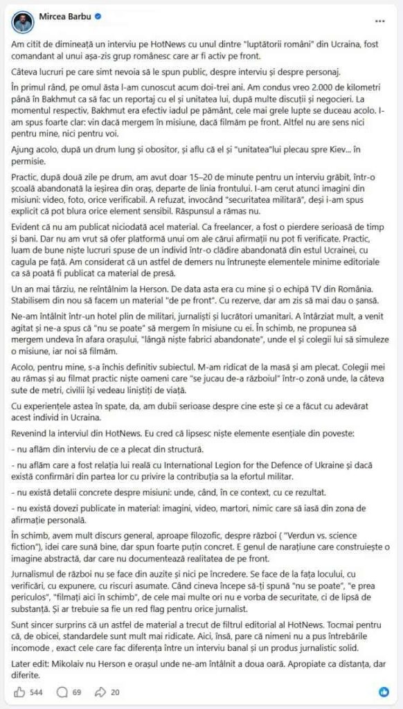 članak novinara Mirče Barbua