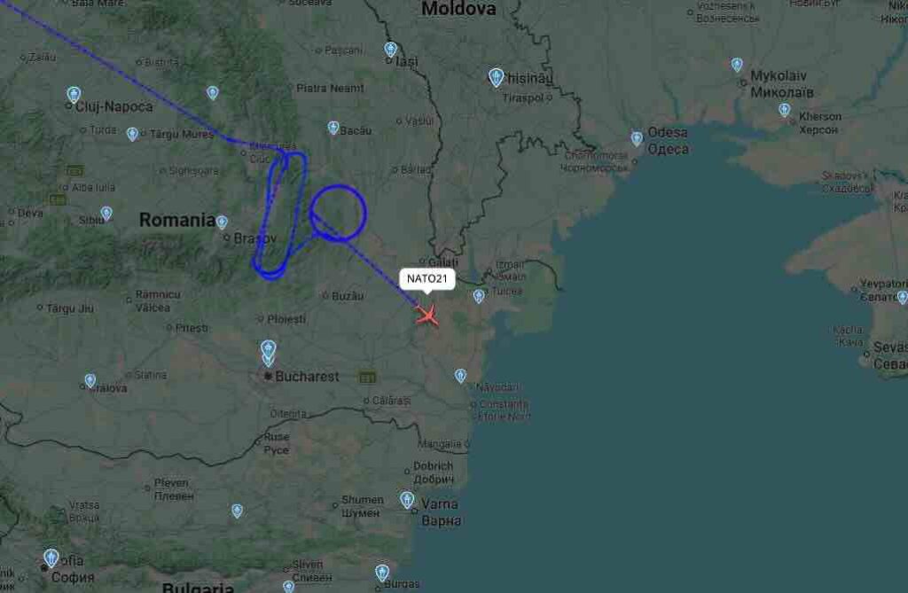 Boeing E 3A Sentry NATO21 prelece Rumuniju 12 jula 2026 Boeing E-3A Sentry NATO21 preleće Rumuniju 12 jula 2026
