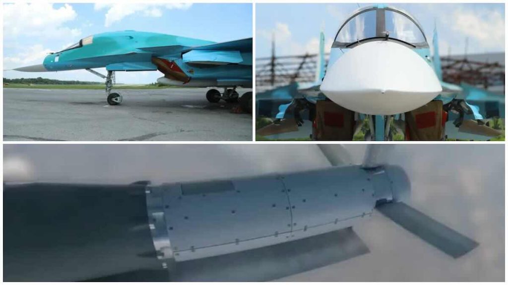 Su-34 ispušta FAB-500T vođene bombe UMPK-5 kompletima