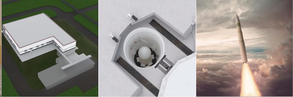 Ilustracije komandnog centra levo lansirnog silosa u sredini i same rakete LGM 35A Sentinel desno Ilustracije komandnog centra levo, lansirnog silosa u sredini i same rakete LGM-35A Sentinel desno